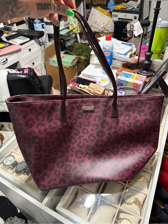 kate spade Handbags - kate spade Burgundy and Brown Leopard Print Tote